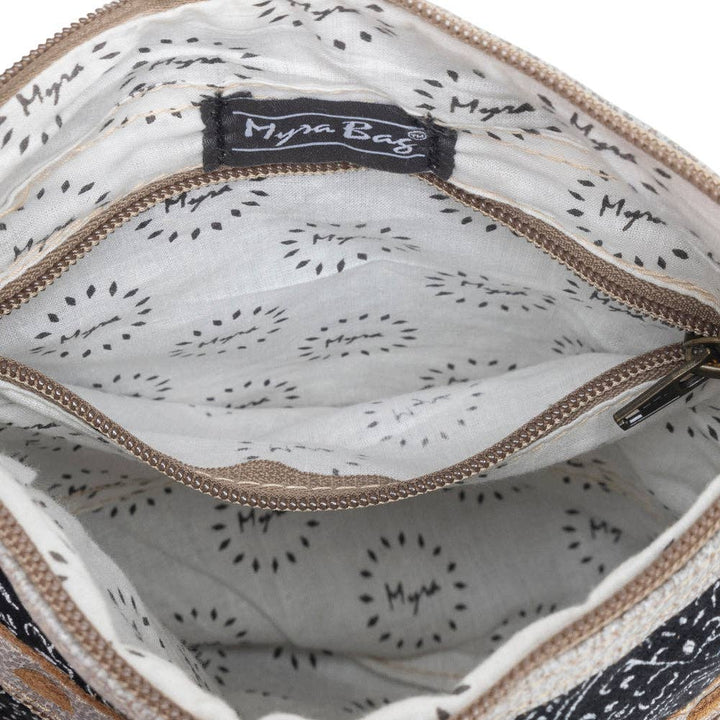 Myra Moroccan Nights small crossbody bag with geometric print - Interior View Showing Compartments