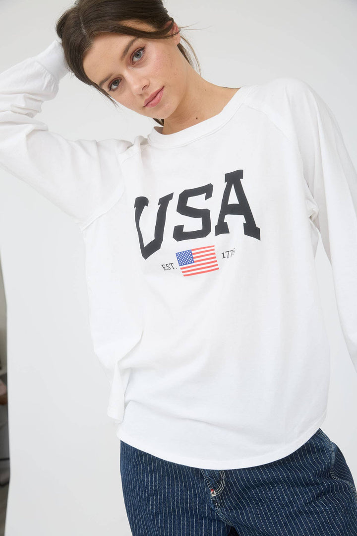 Blu Pepper - USA Graphic Raglan Long Sleeve Knit Top in White 1