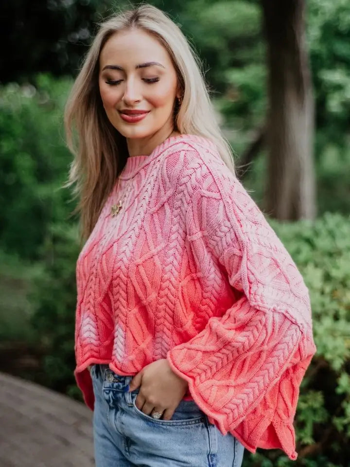 Katydid Pink Slouchy Oversized Cable Knit Sweater