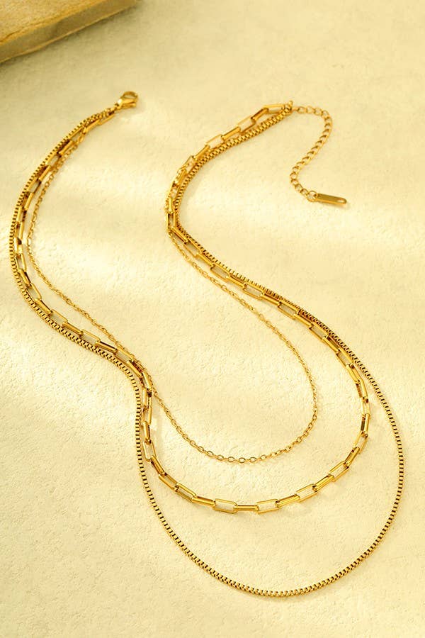 18K Gold Triple Layered Link &amp; Box Chain Necklace – Tarnish-Free | JOSSLYN 1