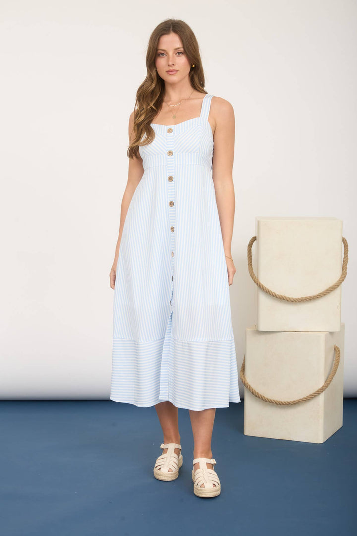 Blu Pepper - Light Blue Striped Sweetheart Midi Dress