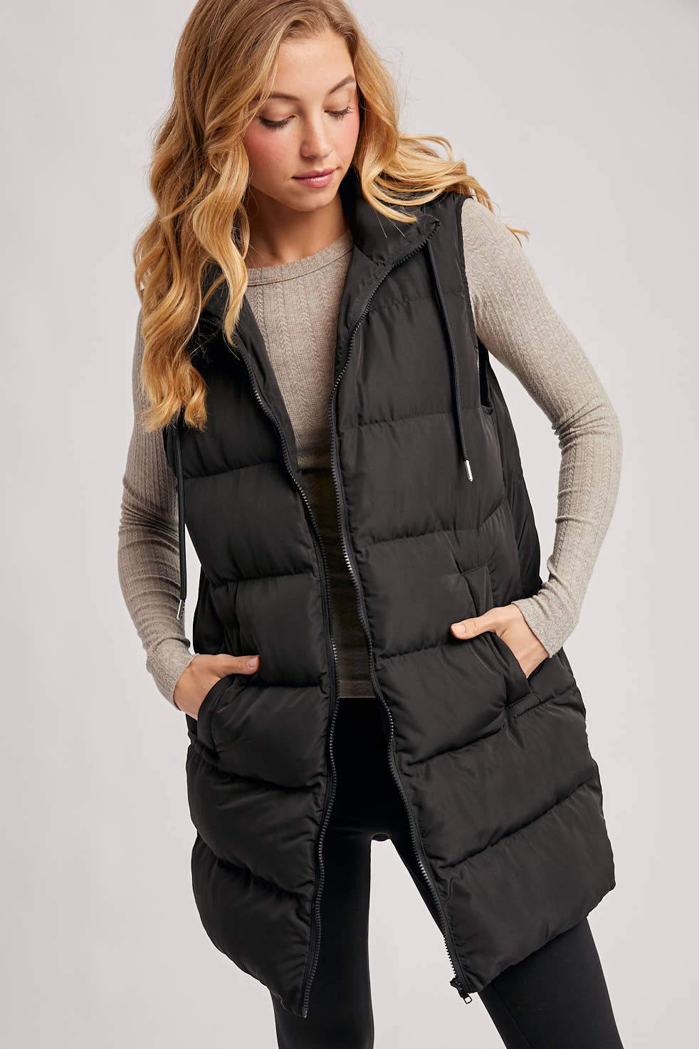 Bluivy - Hooded Longline Puffer Vest black2
