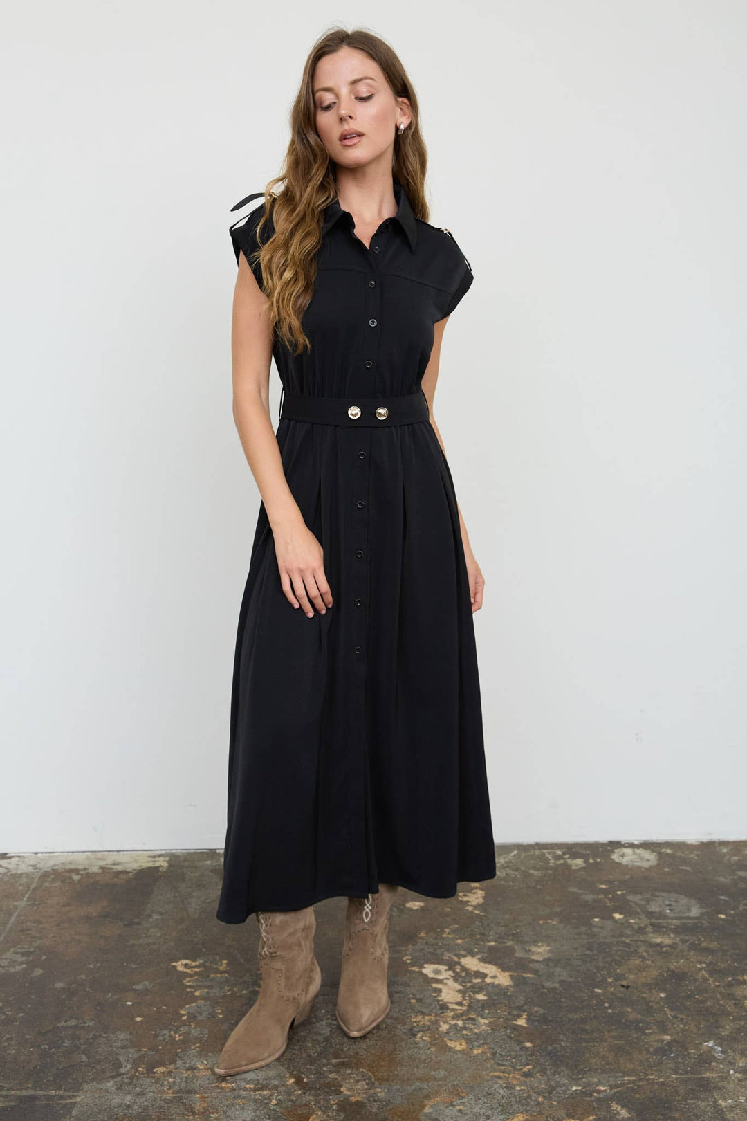 Blu Pepper - Black Belted Sleeveless Midi Shirt Dress 3