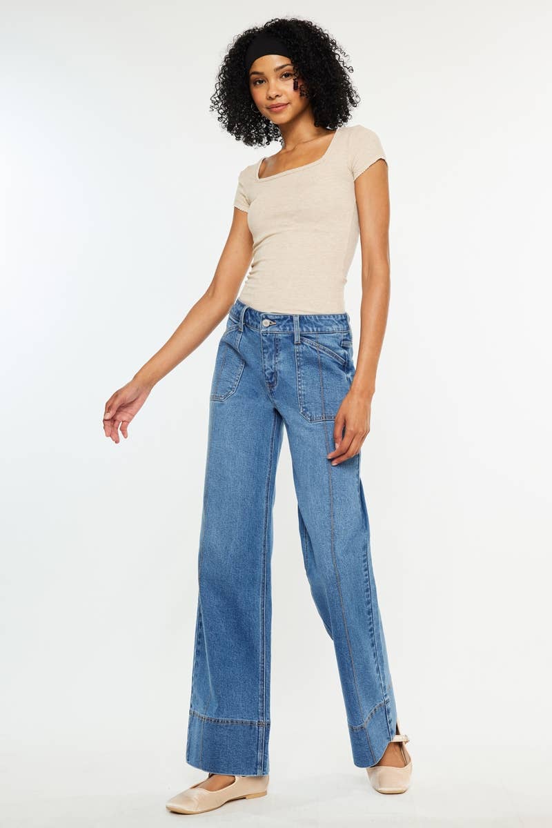 Kan Can USA Mid Rise Wide Leg Jeans in Medium Dark Wash 2