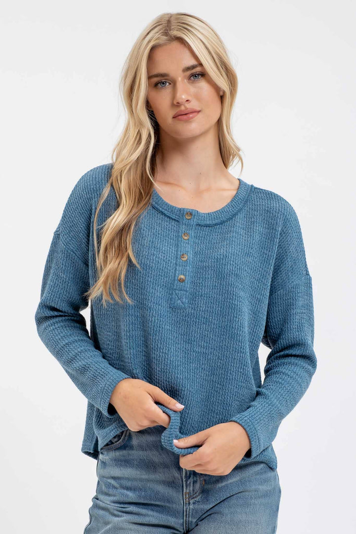 Blu Pepper Waffle Henley Top