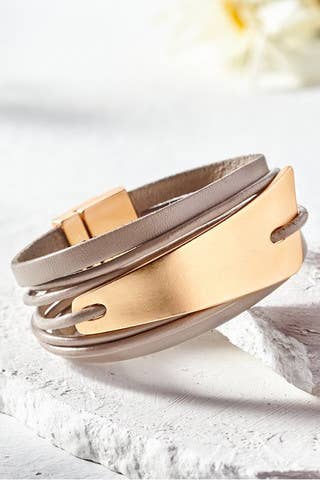 Saachi Absolute Zero Metallic Plated Leather Cuff Bracelet