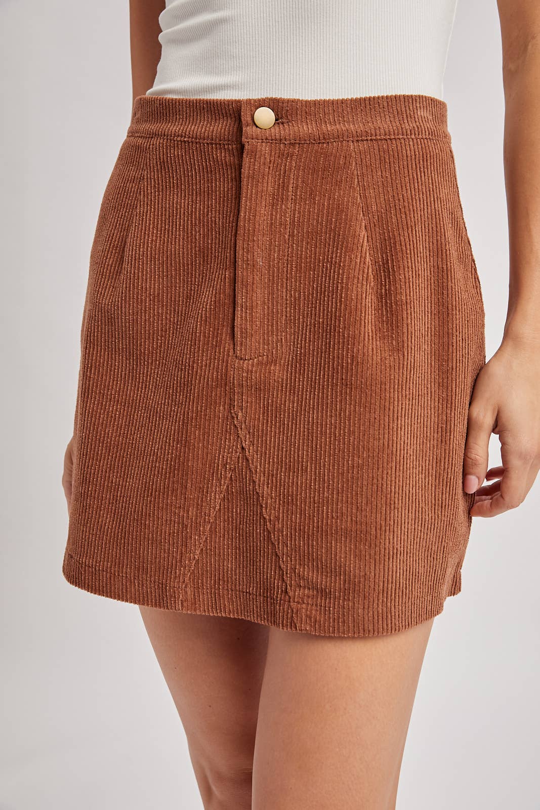 Bluivy Corduroy A-Line Mini Skirt in Camel