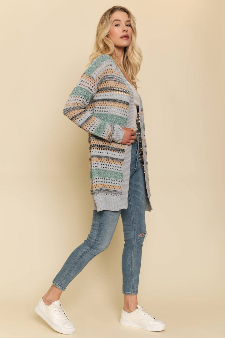 Mystree - Mix Weaved Cardigan Lt. Grey/Must side