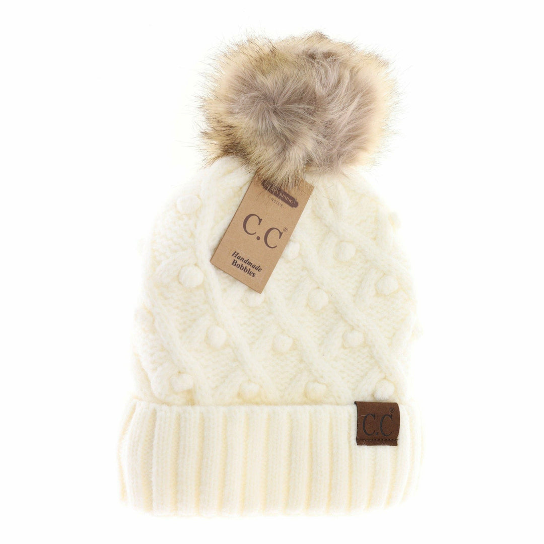 Bobble Knit Fur Pom C.C Beanie Hat3836