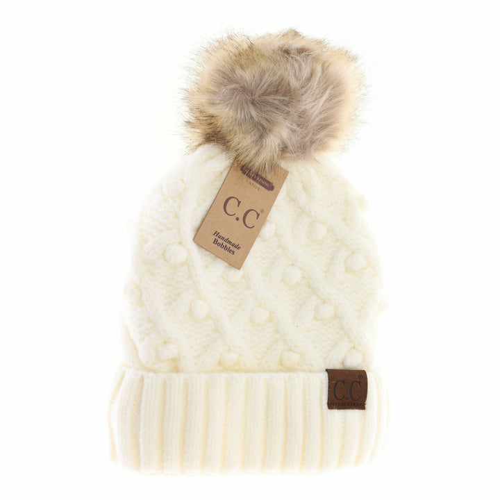 Bobble Knit Fur Pom C.C Beanie Hat3836