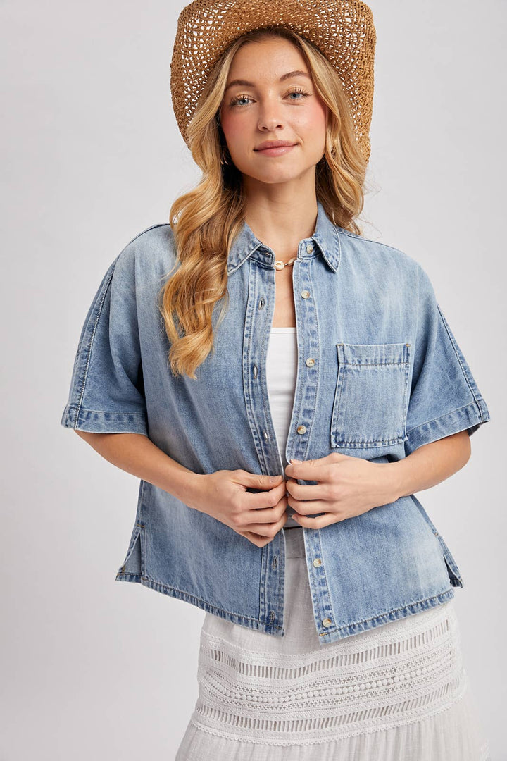 Bluivy Light Wash Denim Button Down Shirt