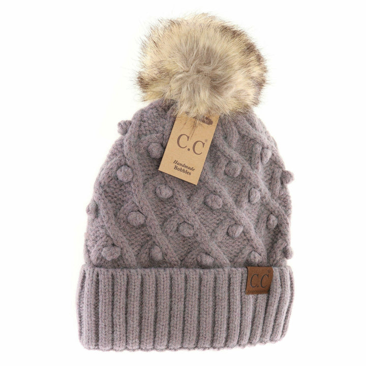 Bobble Knit Fur Pom C.C Beanie Hat3836