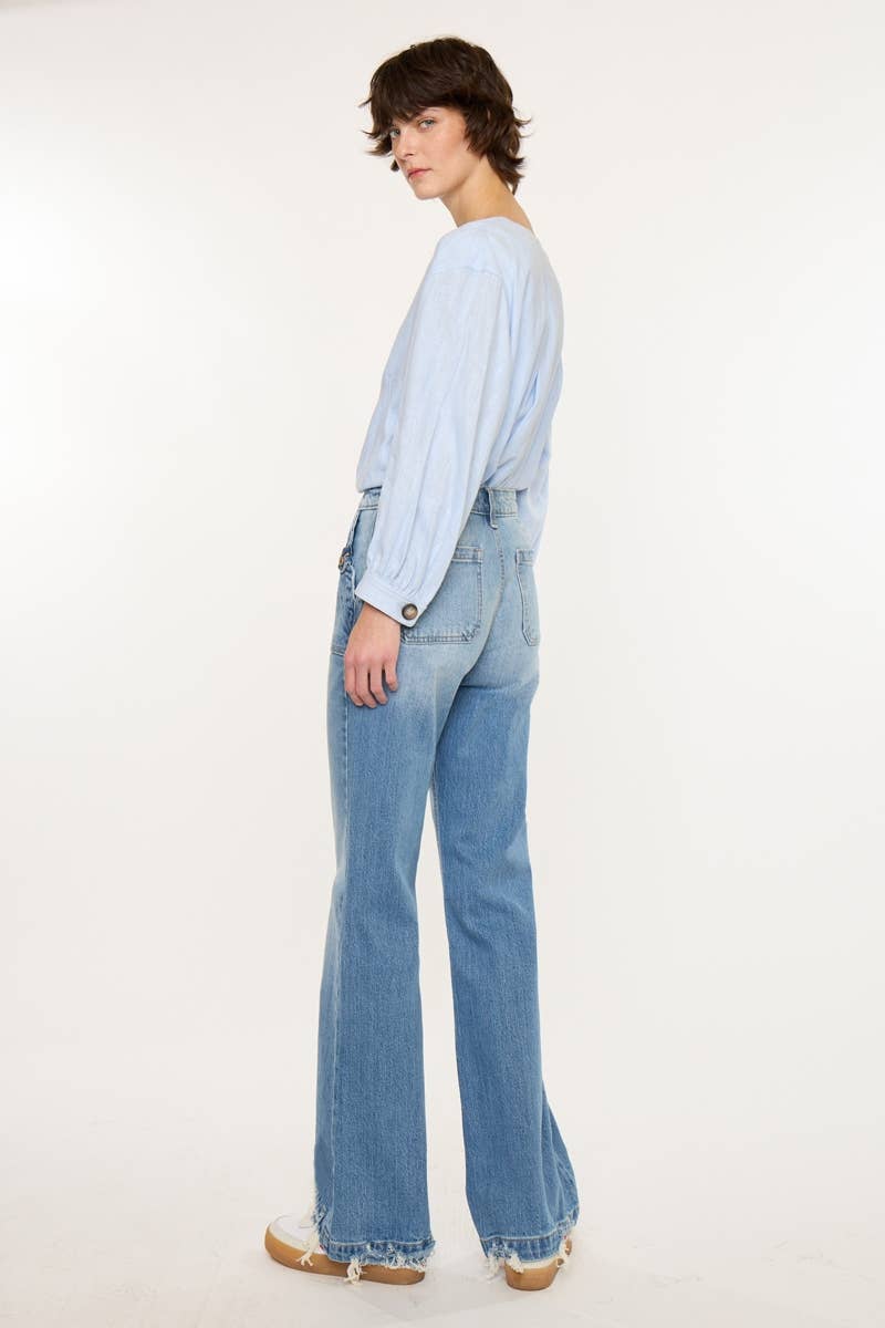 Kan Can USA High Rise Wide Flare Jeans in Medium Wash 4