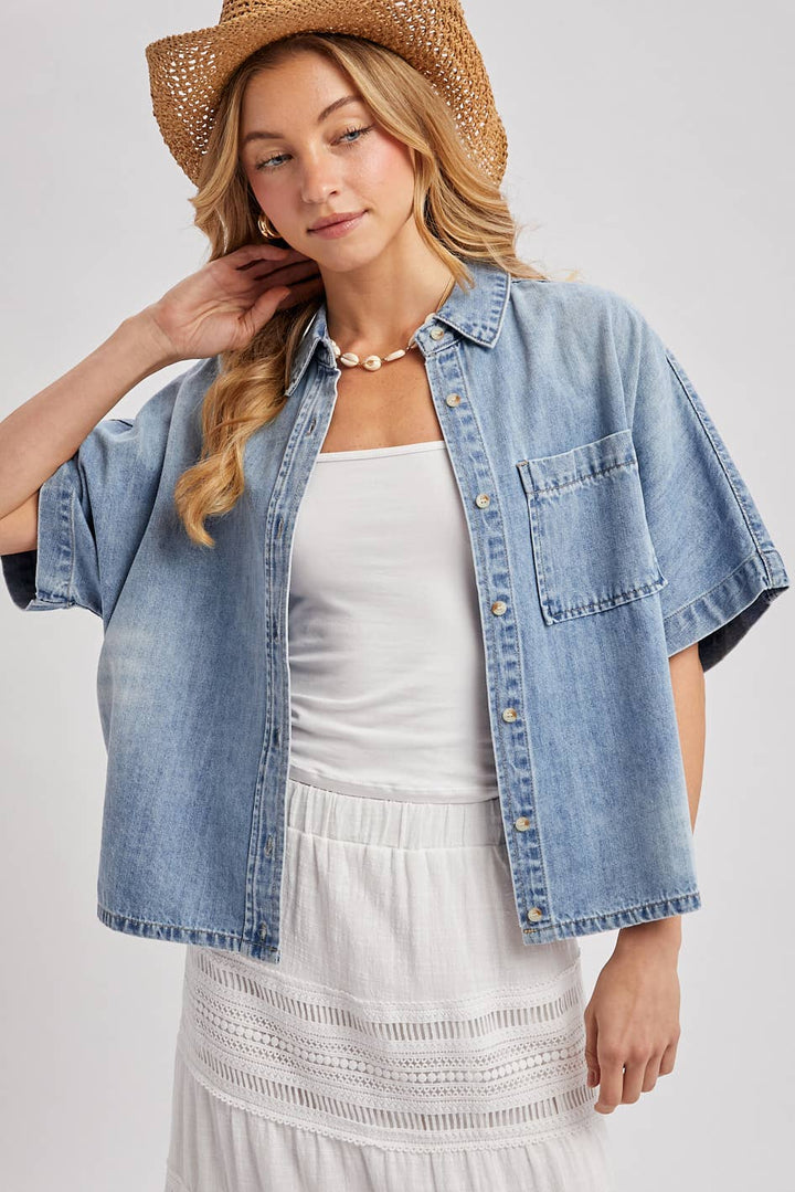 Bluivy Light Wash Denim Button Down Shirt