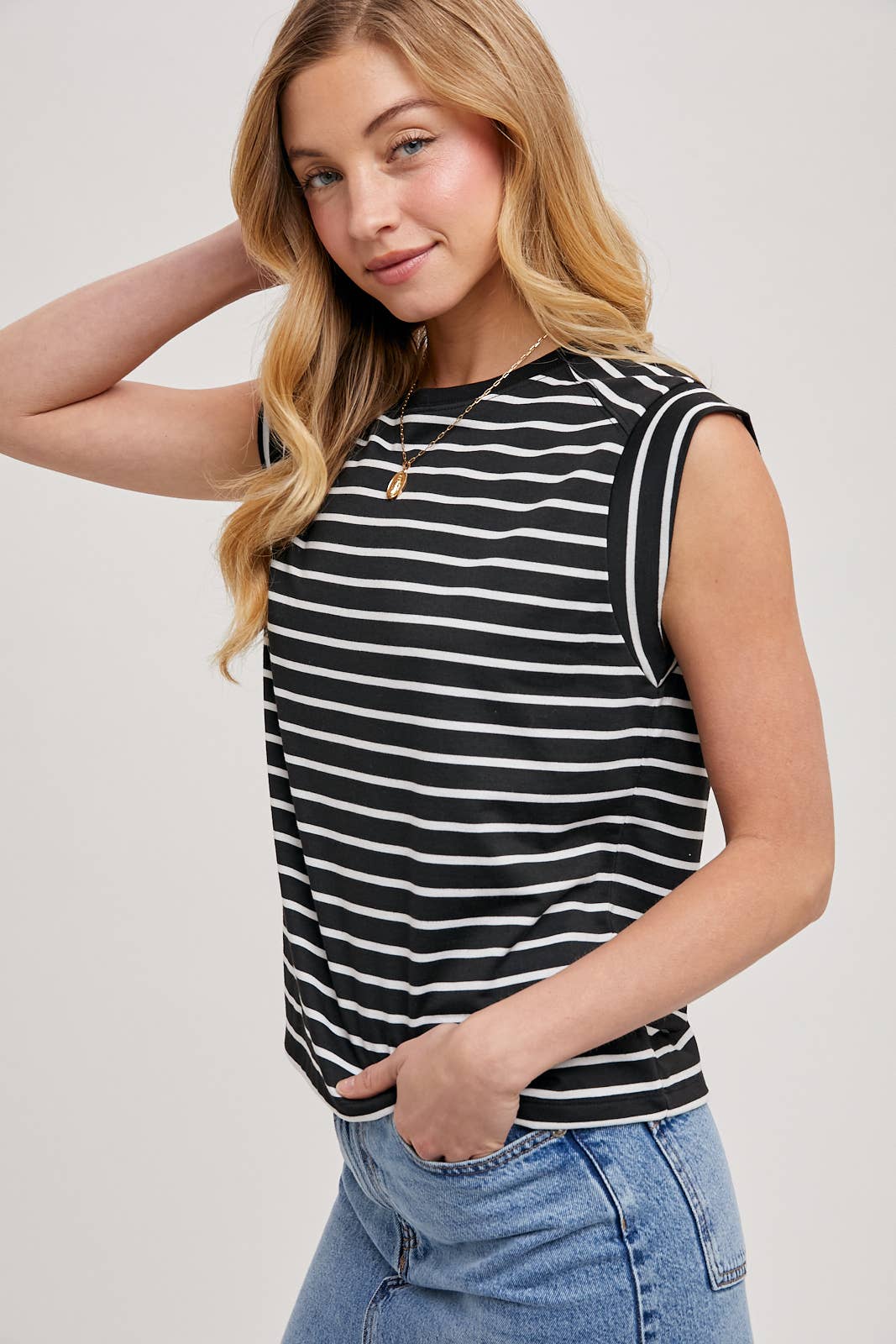 Bluivy Striped Muscle Tee - Black