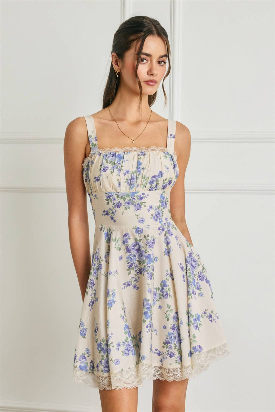 Dress Forum - Fleur Bleu lace Trim Circular Mini Dress in Blue