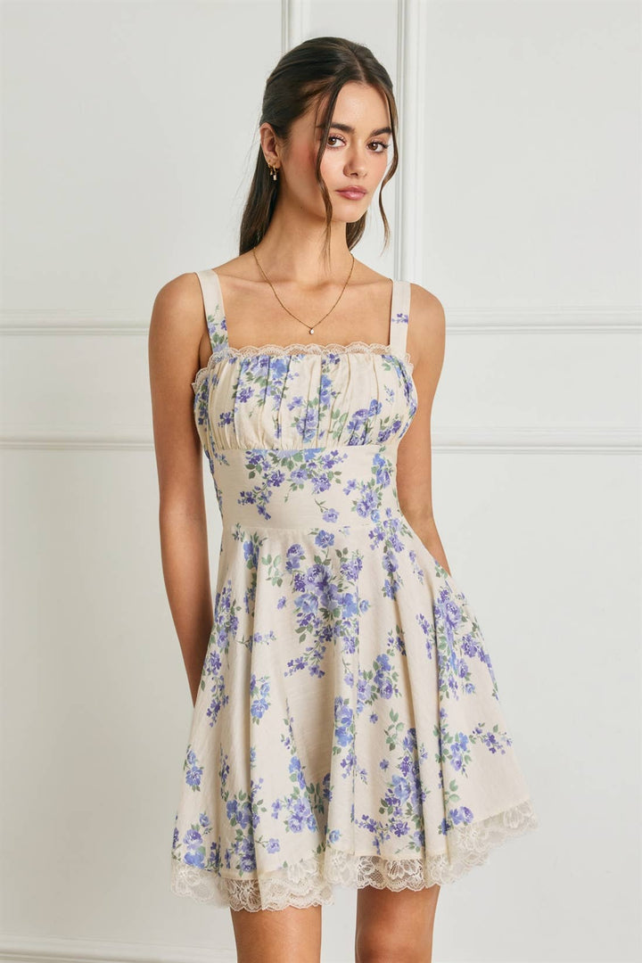 Dress Forum - Fleur Bleu lace Trim Circular Mini Dress in Blue