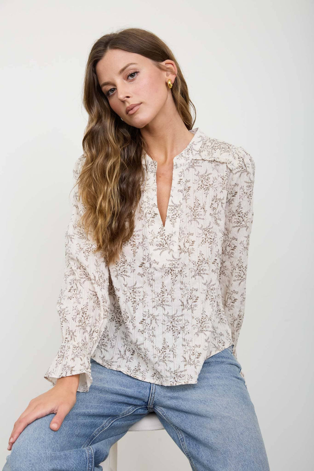 Blu Pepper - Ditsy Floral Puff Sleeve Square Neck Mini Dress in Oatmeal 