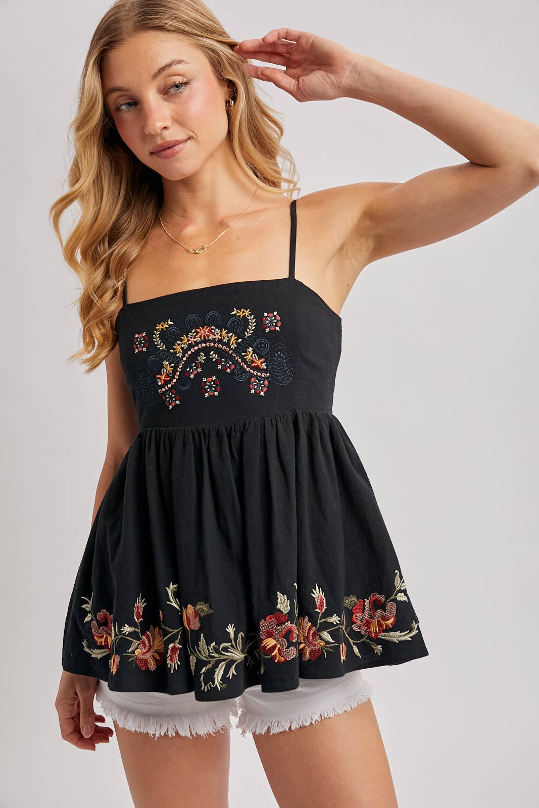 Bluivy - Floral Embroidered Sleeveless Peplum Top black 2