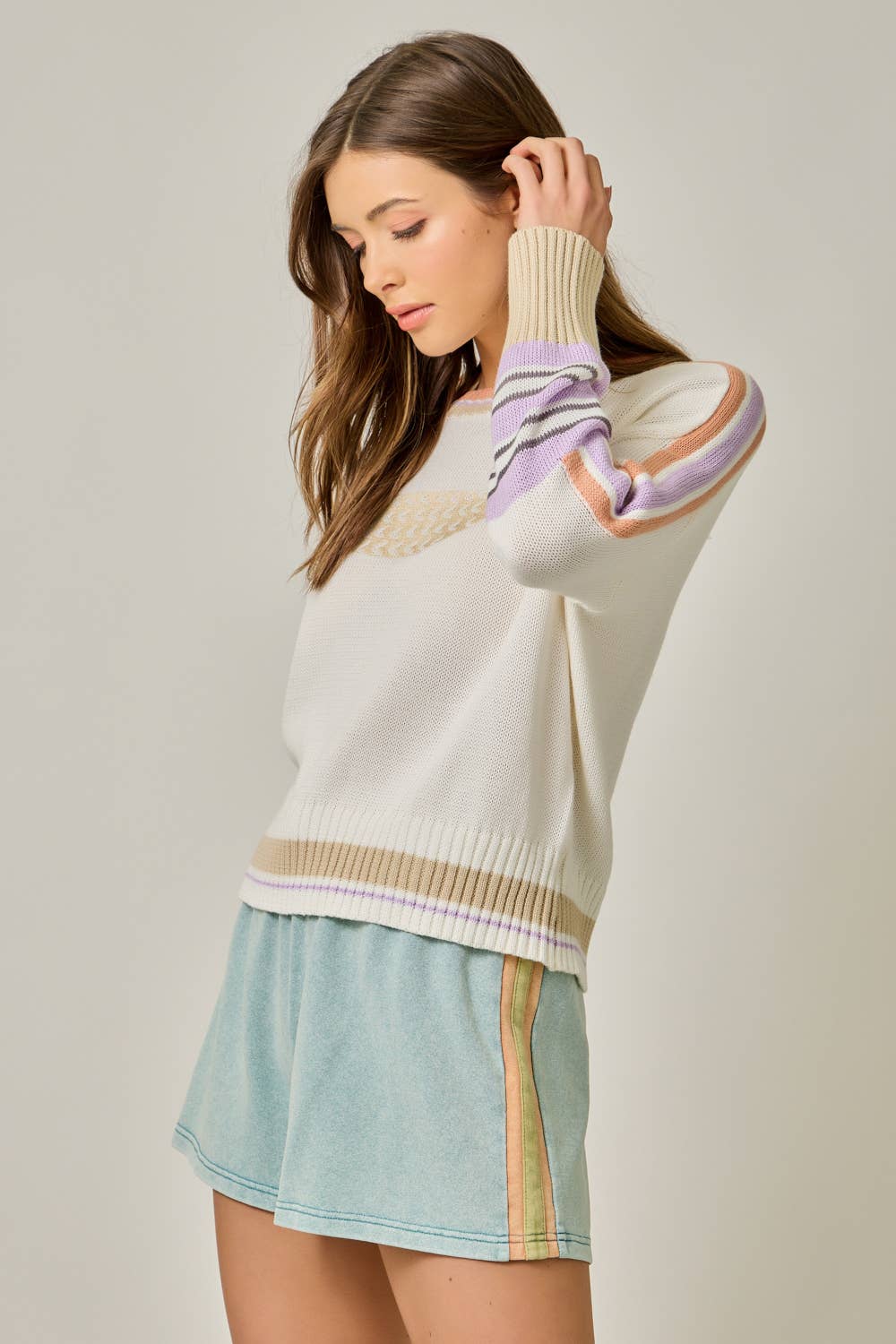 Mystree - Color Block Pullover Sweater Off White Mix 2
