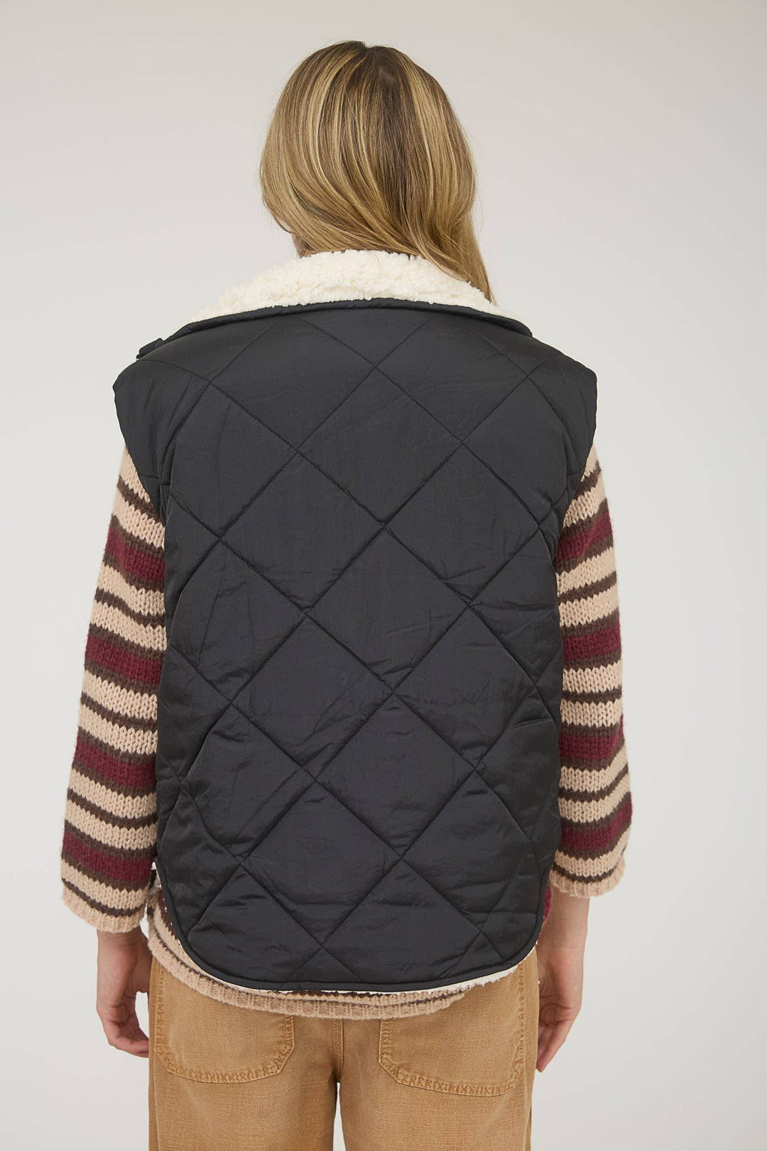 Quilted Fleece Lined Puffer Vest Black 1