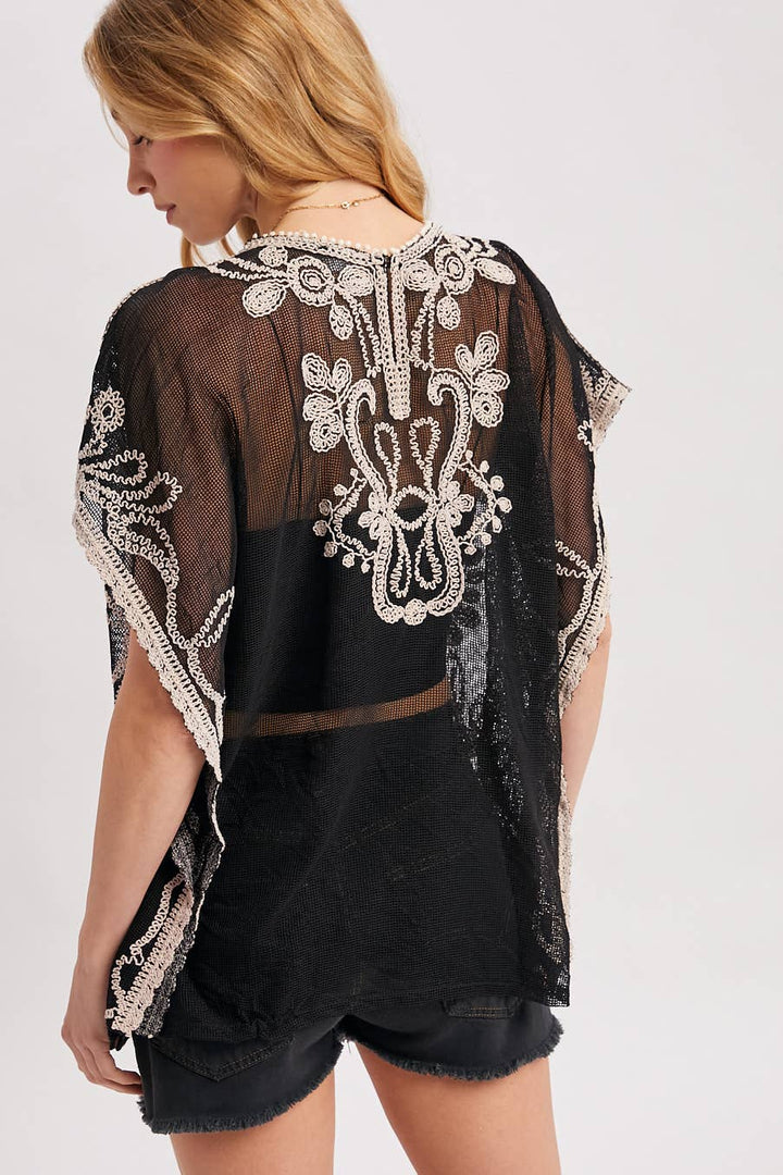Mesh Embroidered Crochet Top black 66