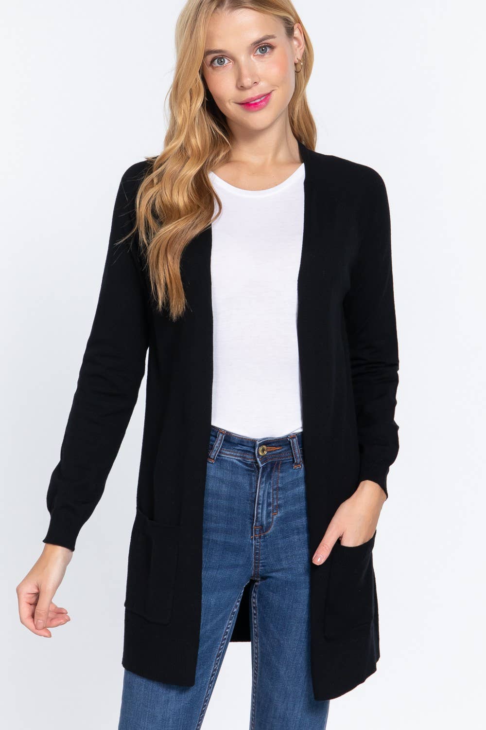 Raglan Pocket Open Cardigan Black
