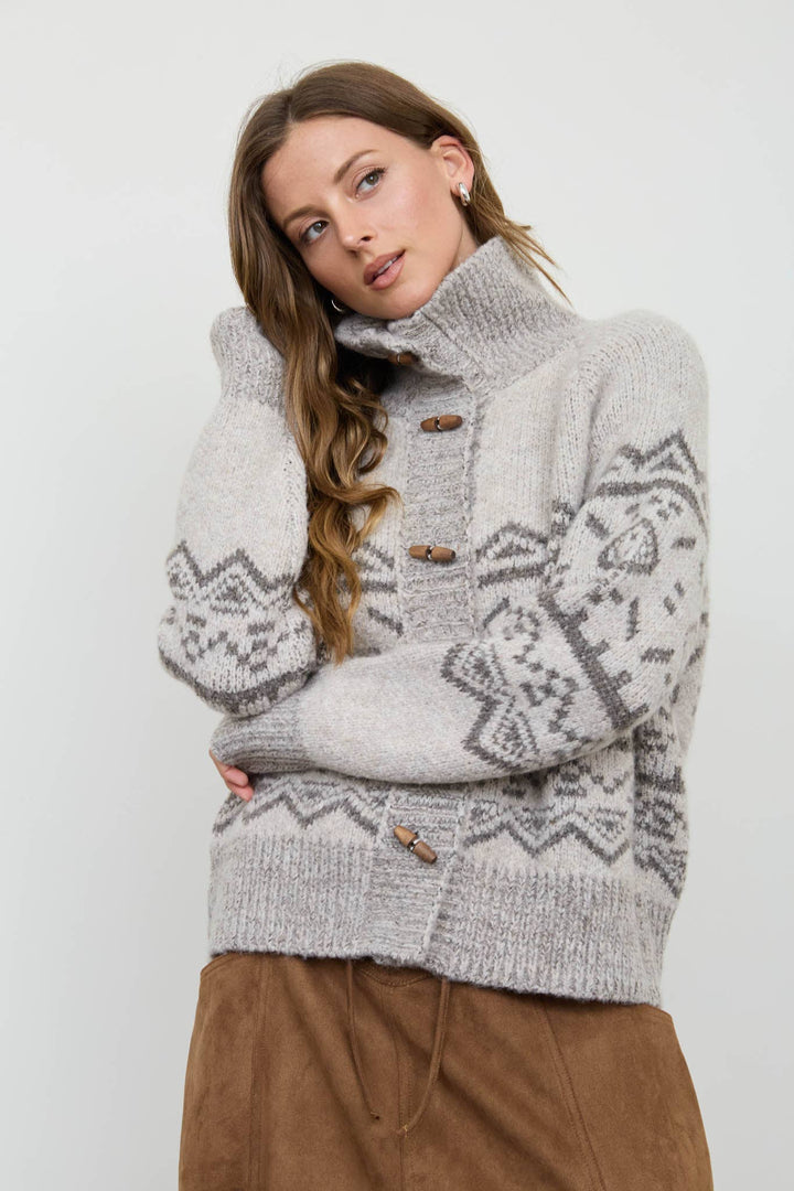 Blu Pepper - Taupe Fair Isle Toggle-Button Cardigan 3