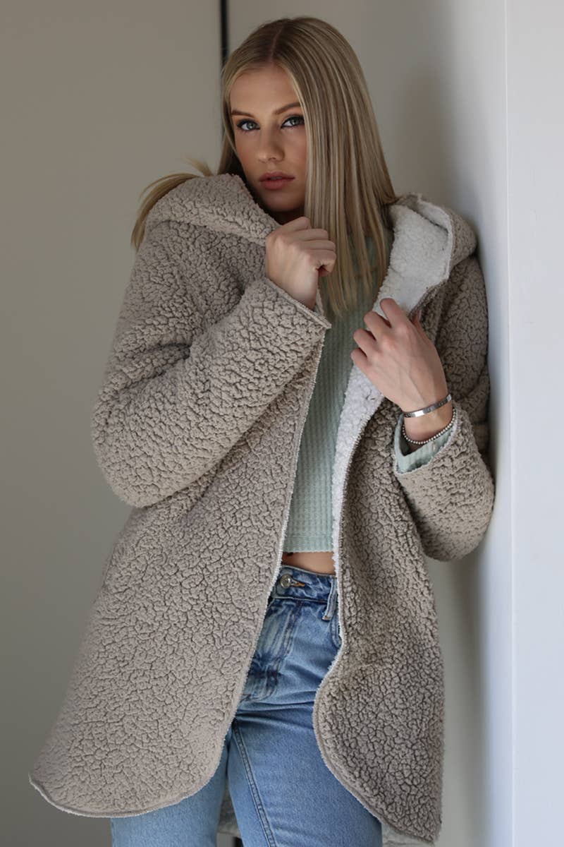 ANGIE Reversible Wobby Jacket with Pockets in Ivory/Taupe