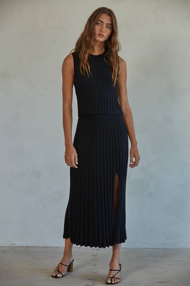 By Together ribbed black midi skirt matching set boutique fashion
