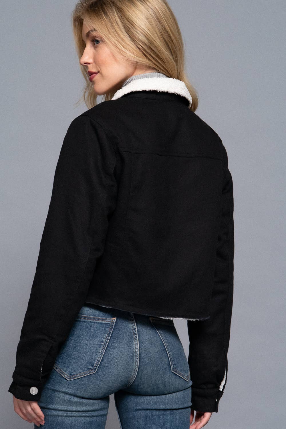 Sherpa-Lined Twill Jacket Black 1