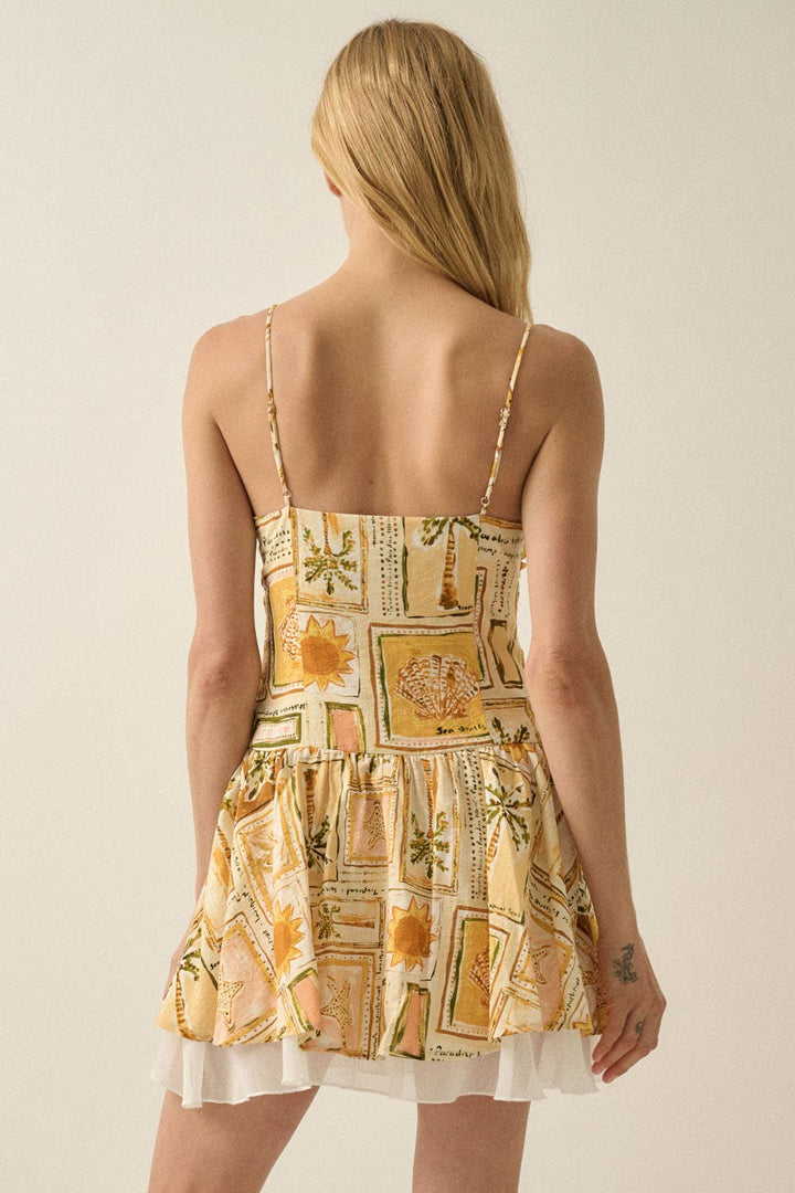 Promesa USA - Tropical-Print Fit-and-Flare Cami Mini Dress in Butter back