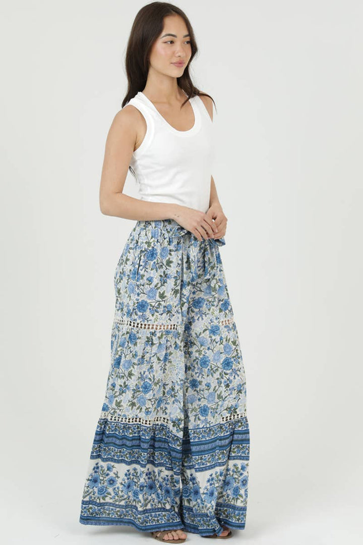 Angie Printed Wide Leg Pants  in Ivory-Periwinkle
