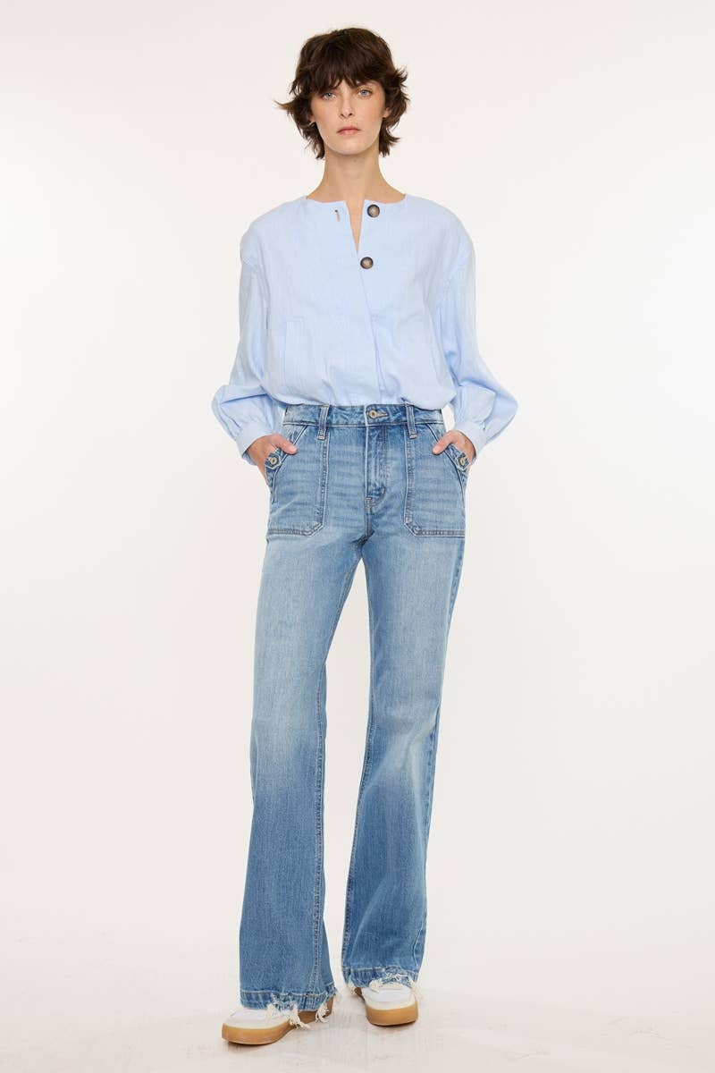 Kan Can USA High Rise Wide Flare Jeans in Medium Wash