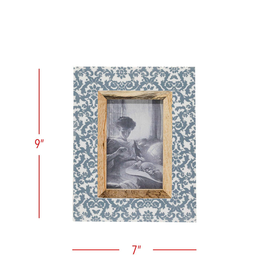 Foreside Home &amp; Garden - 4x6 Photo Sylvie Damask Picture Frame Wood Blue