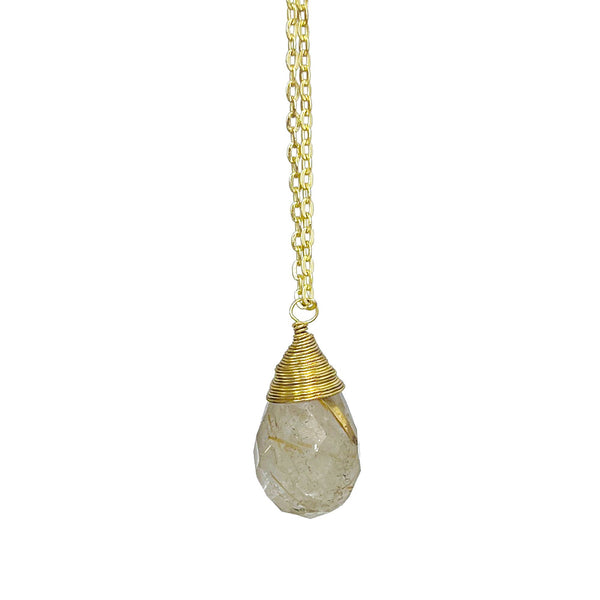 Gold-Plated Golden Rutile Teardrop Necklace