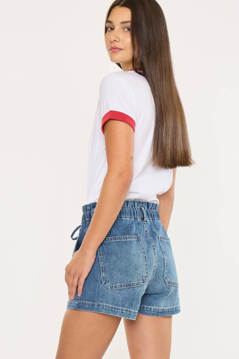 Kan Can USA Paper Bag Denim Shorts  in Med Dark back