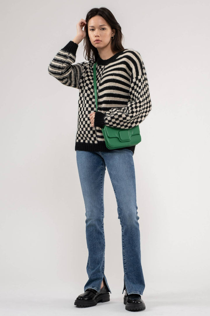 Blu Pepper Stripe Checkered Sweater