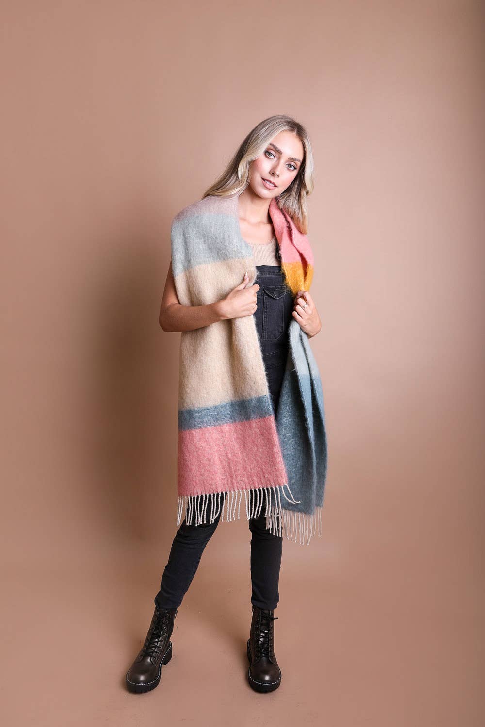 Color Block Faux Mohair Scarf