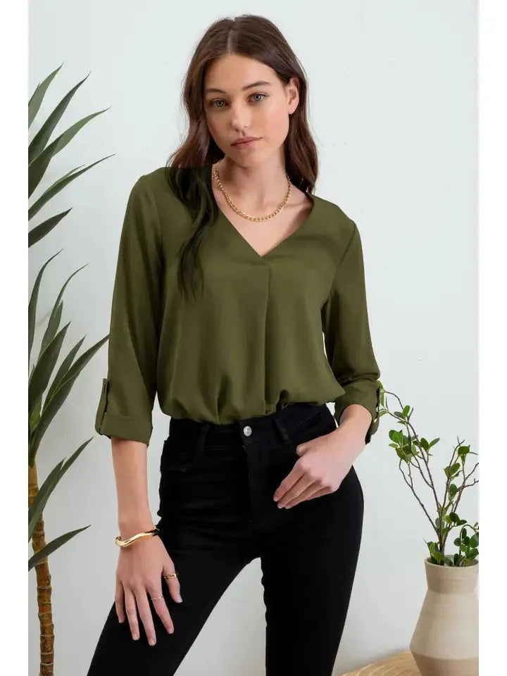 Solid Tab Sleeve Blouse