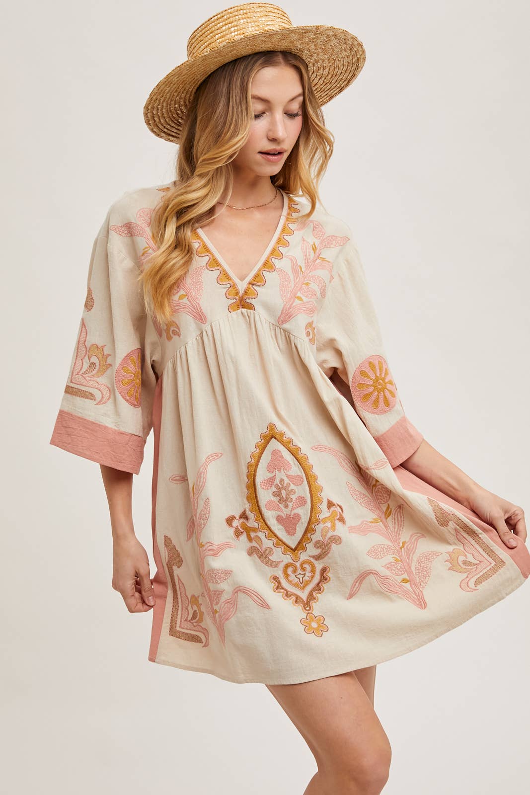 Bluivy Boho Embroidered Babydoll Dress - Sage