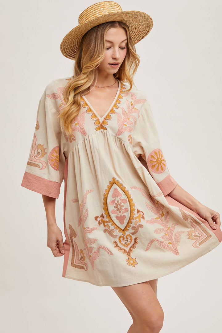 Bluivy Boho Embroidered Babydoll Dress - Sage