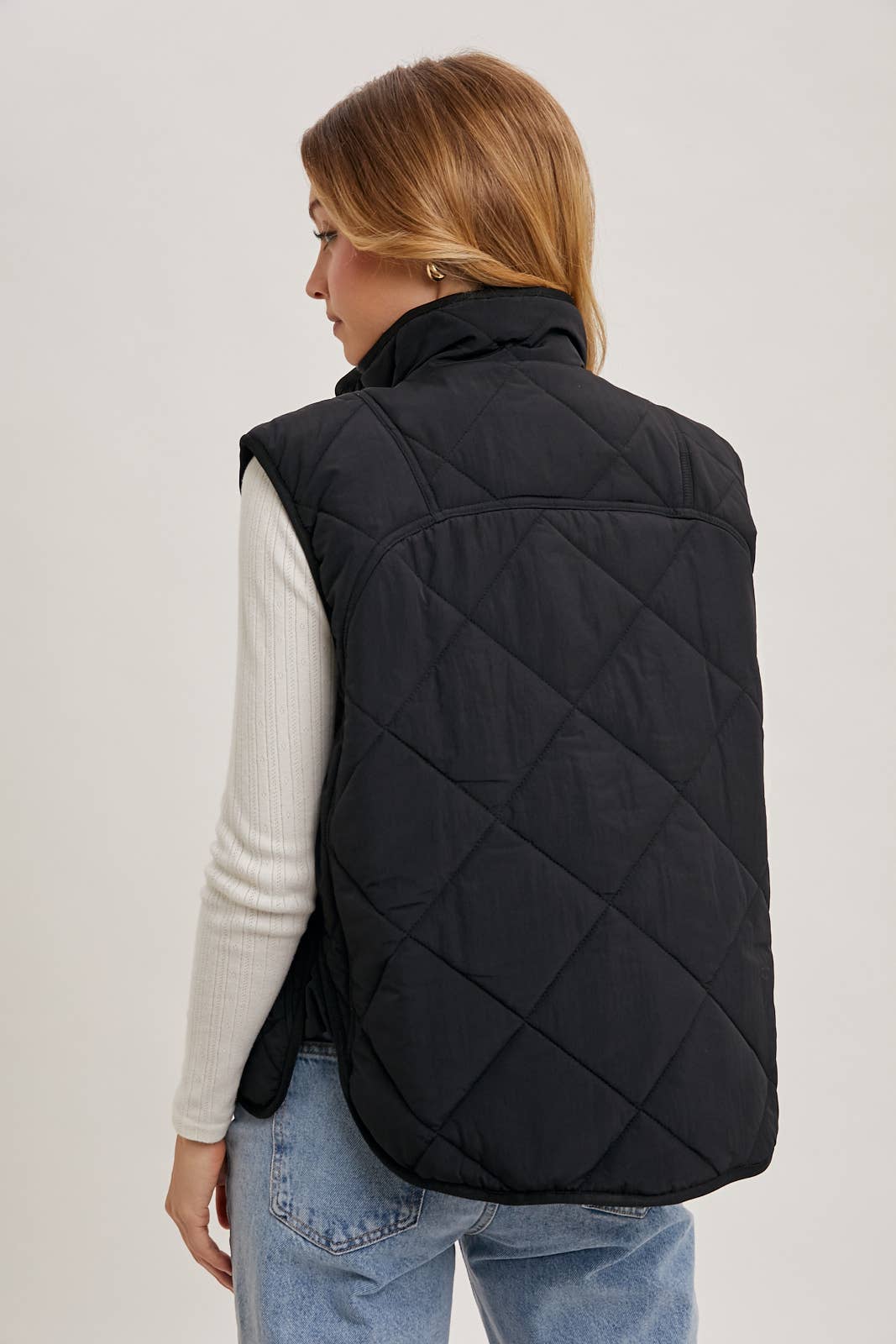 Bluivy Button-Down Quilted Puffer Vest with Pockets in Black 6