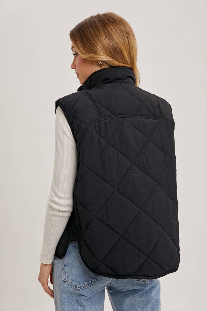 Bluivy Button-Down Quilted Puffer Vest with Pockets in Black 6