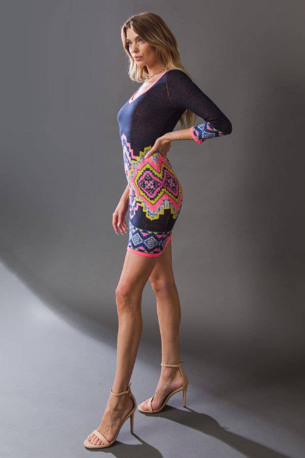 Jacquard Knit Mini Sweater Dress4