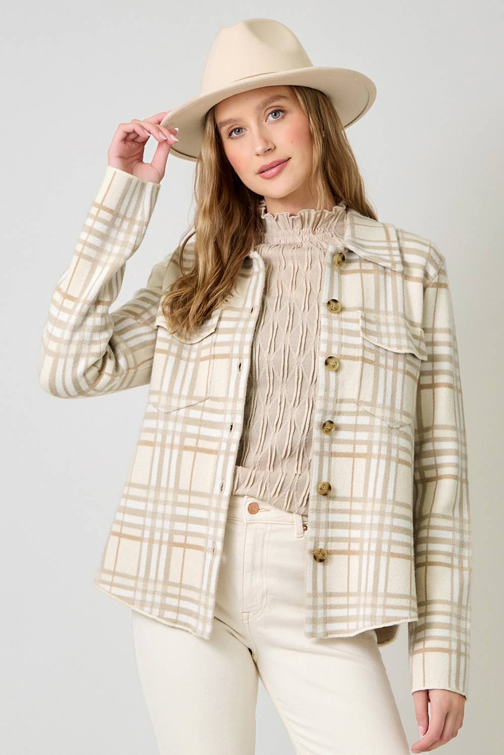 Mystree Check Pattern Sweater Jacket in Oatmeal Mix