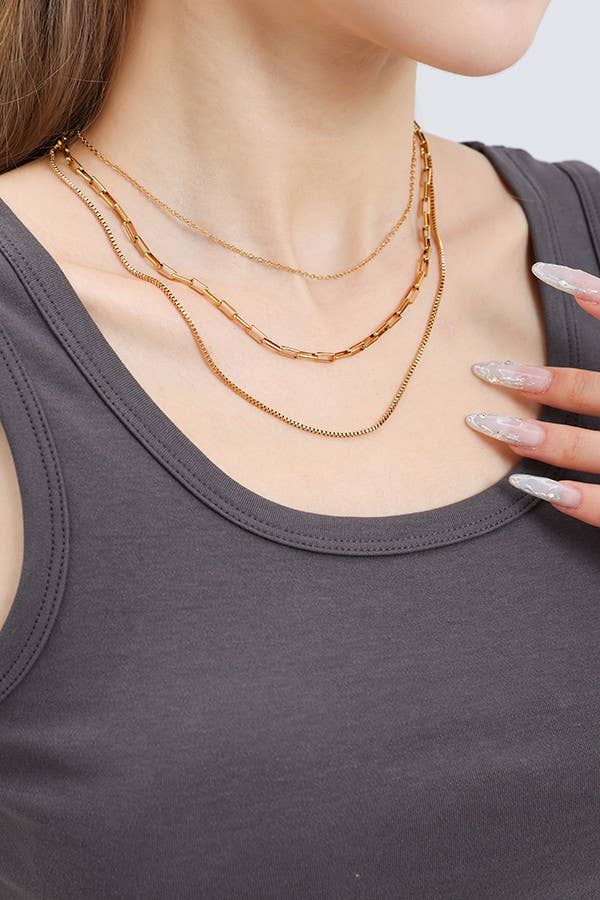 18K Gold Triple Layered Link &amp; Box Chain Necklace – Tarnish-Free | JOSSLYN 5