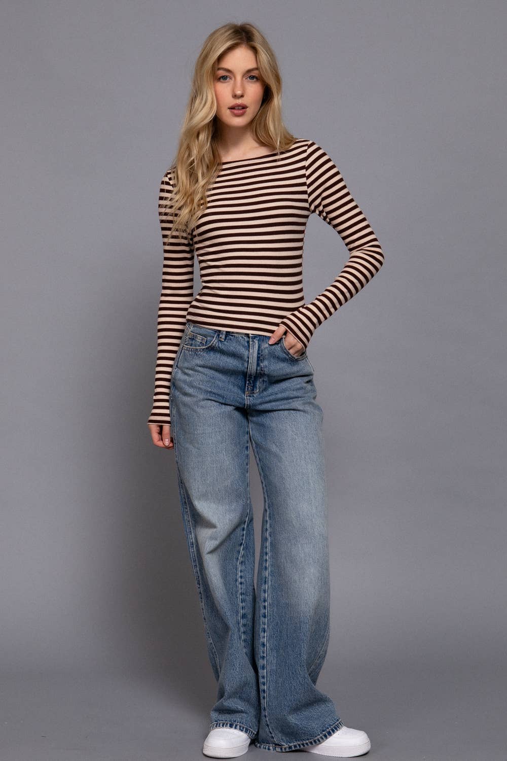 Active USA - Long Sleeve Boat Neck Stripe Top 4