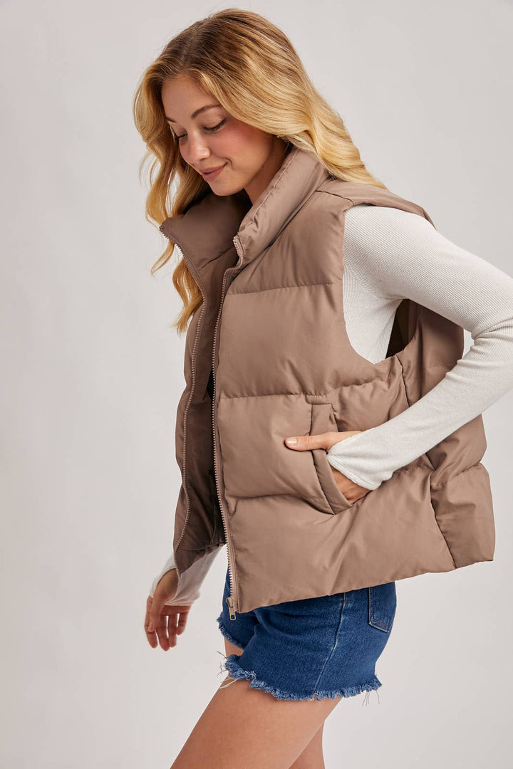 Zipper Puffer Vest mushroom2