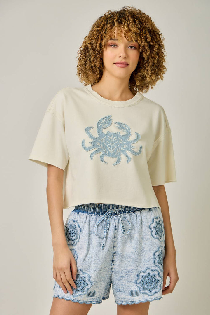 Mystree - Crab Patched French Terry Tee in Ivory 4
